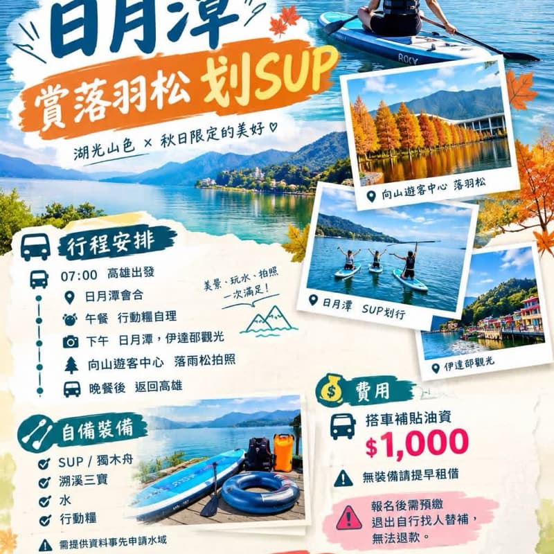新手友善🍂 12/12|日月潭 × 落羽松 × SUP|湖畔秋日小旅行