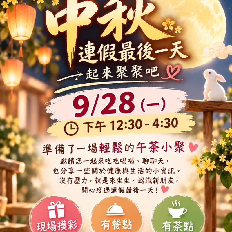 #中秋節連假最後一天,一起來聚聚吧!