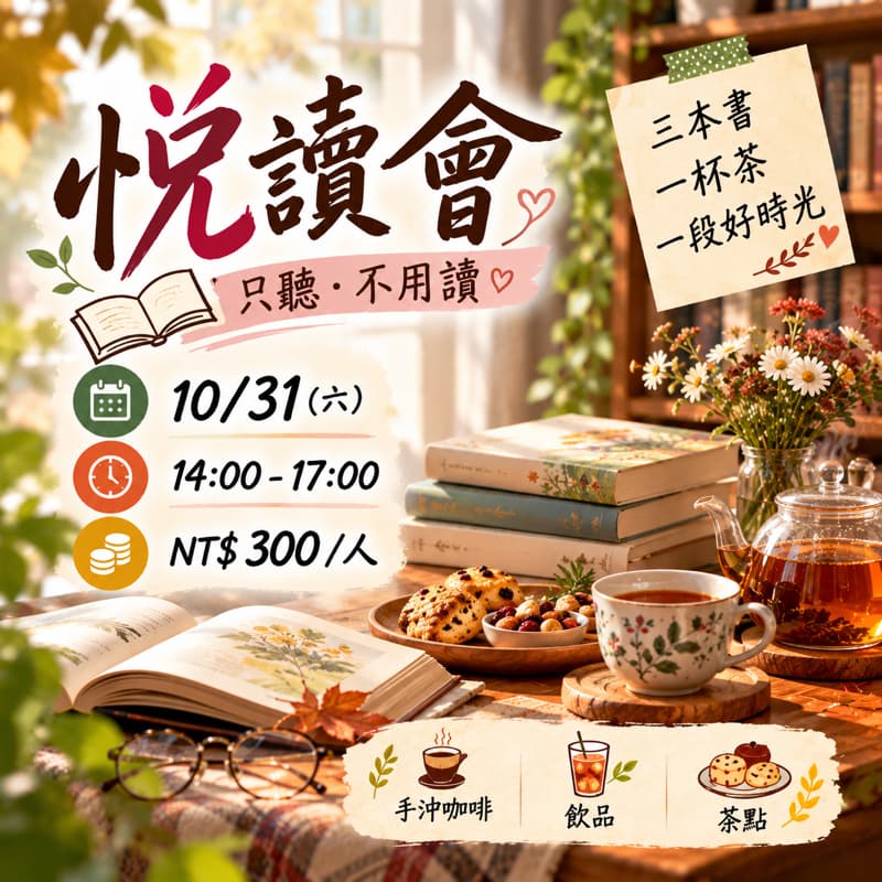 10/31(六)下午兩點 悅讀會聽書囉~#新手友善#不必事先閱讀#說書會#聽書會
