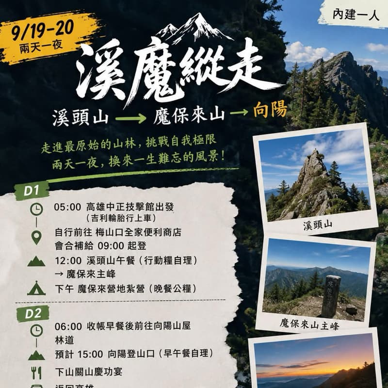 9/19-20|溪魔縱走・溪頭山→魔保來山→向陽 兩天一夜|內建一人