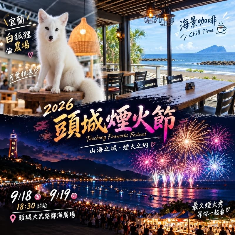 🦊 白狐狸 × ☕ 海景咖啡 × 🎆 頭城煙火節|宜蘭一日小旅行