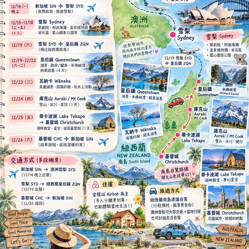 🇦🇺🇳🇿 12月14~12/26日一起去澳洲雪梨+紐西蘭!徵旅伴~✈️💕